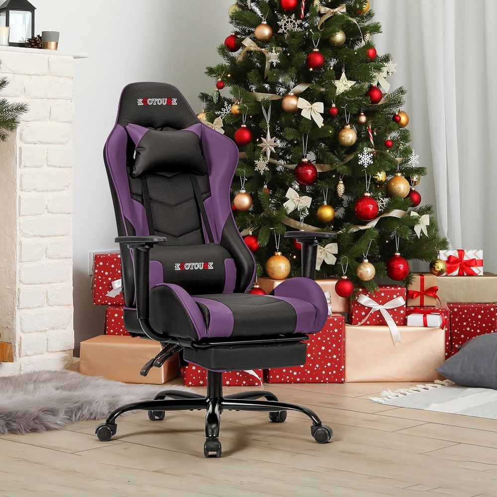 Gaming Chair Lumbar Pillow - Racing-Style Gaming Chair with Footrest, High-Back