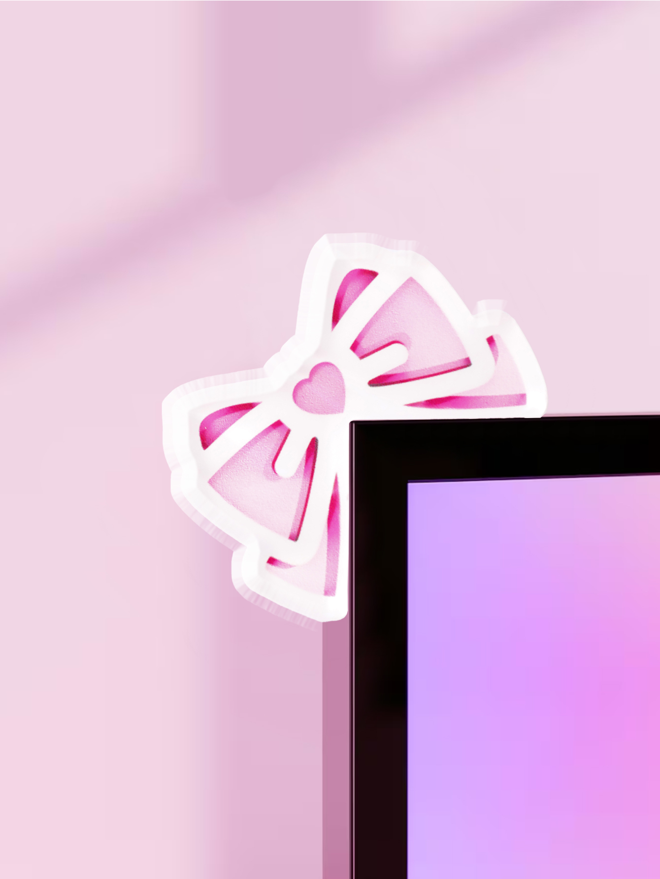 Pc Gaming Setup - Kawaii Bow Monitor Decor Pink Acrylic